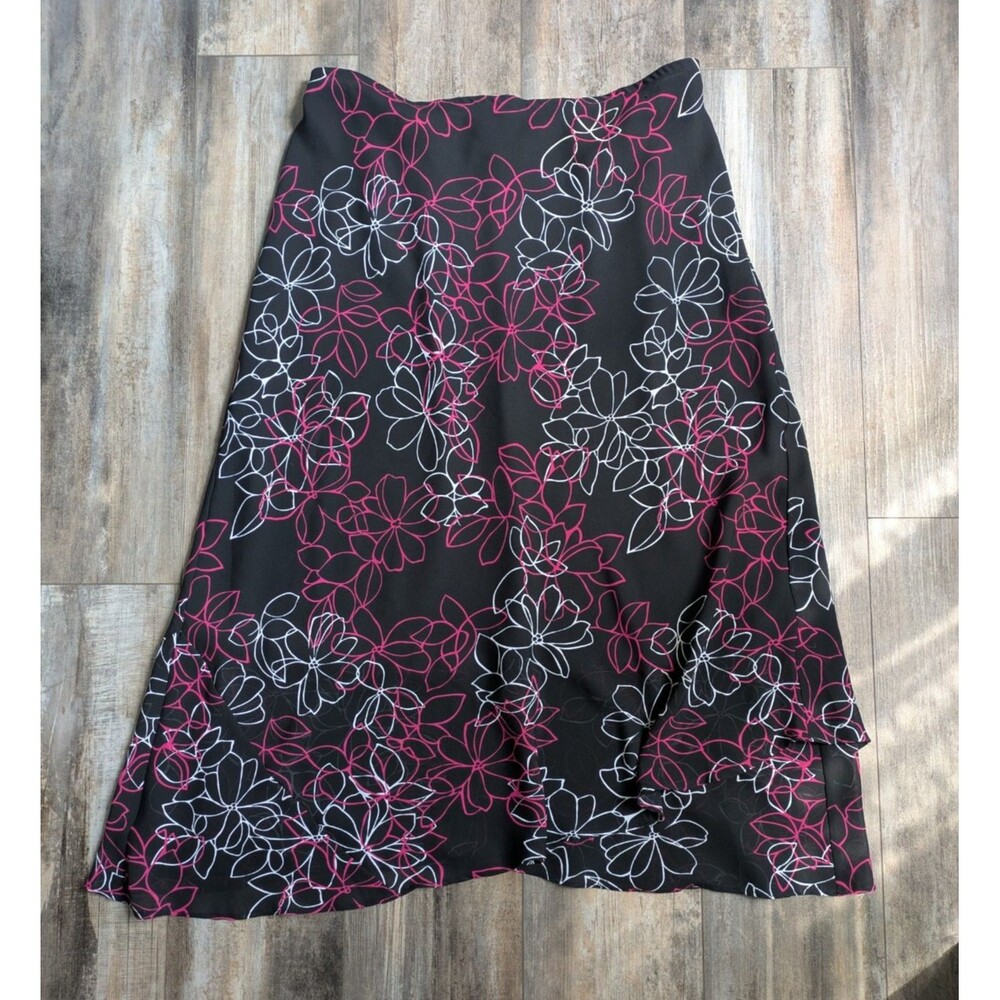 CATO Maxi Skirt Women's Plus Size 14/16 Black and Pink Floral Tulip Layered Tier